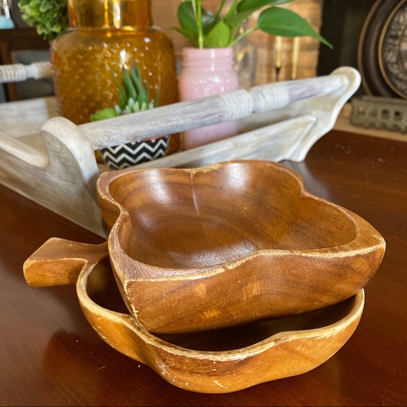 2 Vintage Monkey Pod Boho Wood Bowls - Picture 12 of 12